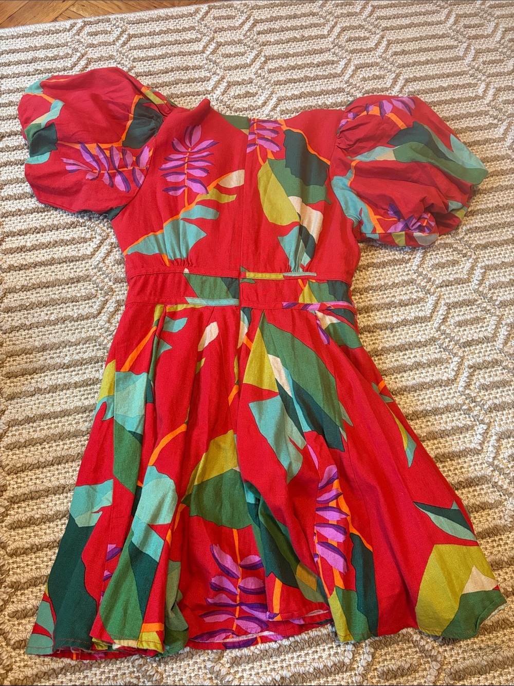 House of Harlow 1960 Red Tropical Tie-Front Puff Sleeve Mini Dress - Picture 4 of 4